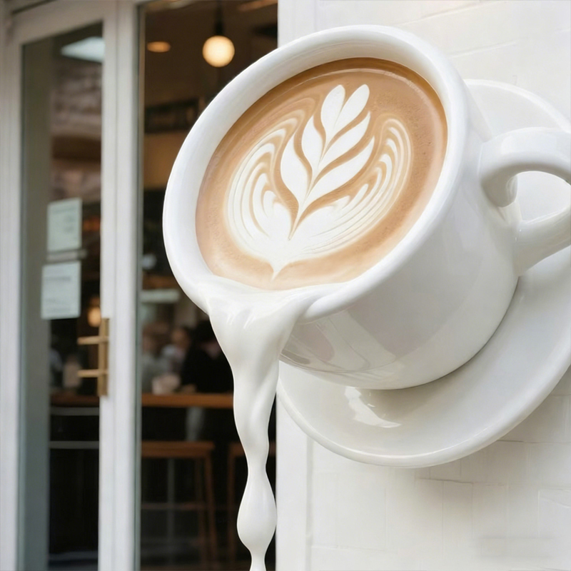 Glassfiber flytende kaffekopp dekorativ skulptur