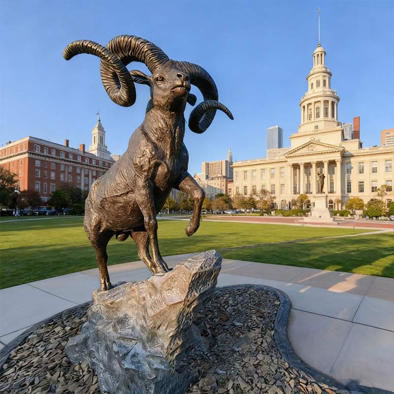 Bronse Big Horn Ram Sculpture – Utendørs hagedekorasjon