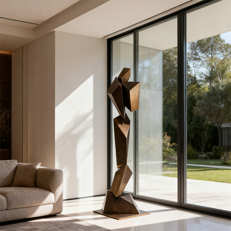 The Geometric Wanderer Abstrakt Aged Patina Sculpture