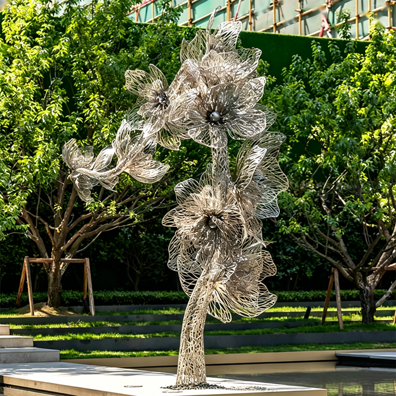 Blossoms in Bloom Openwork Rustfritt stål Flower Tree Sculpture