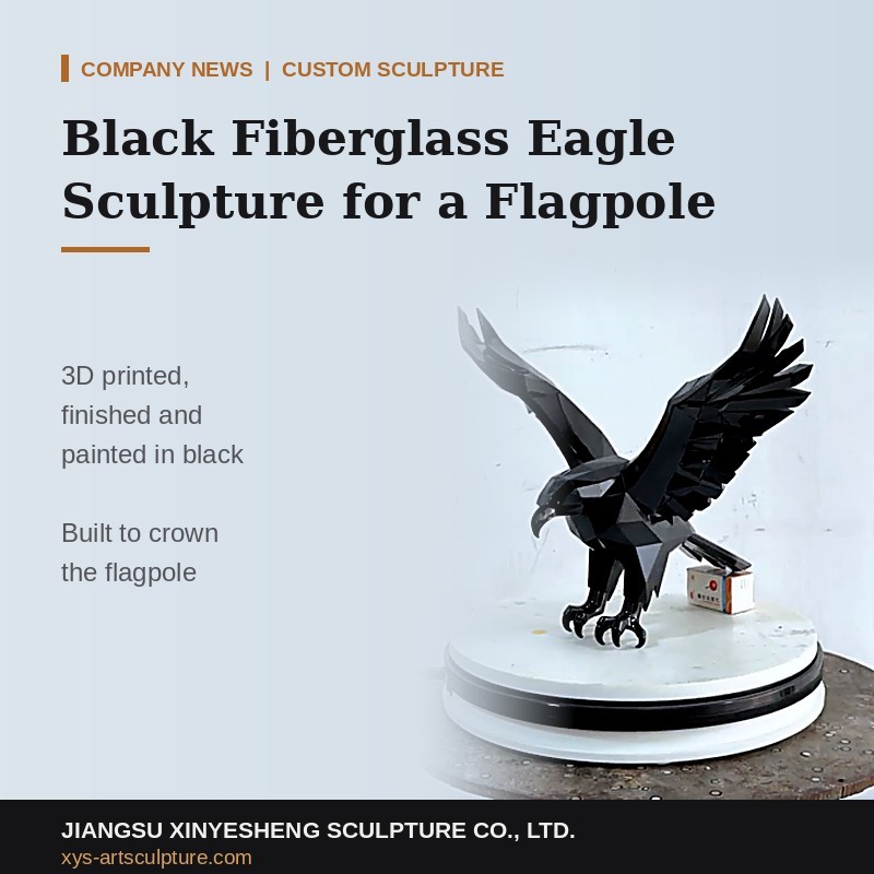 Hvordan er en svart fiberglass ørnskulptur 3D trykt og malt for en klients flaggstang?